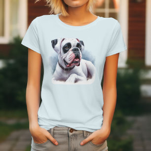 T-shirt Boxer Dogue Blanc Aquarelle