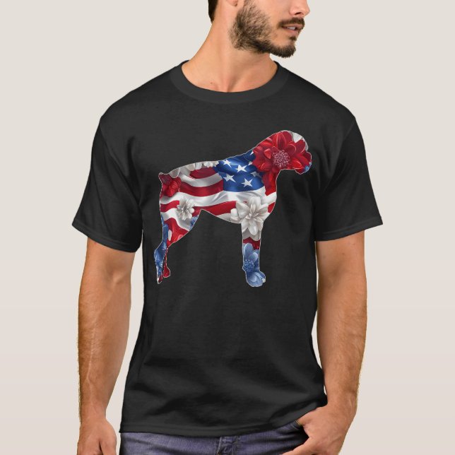 T-shirt Boxer Fleur Rouge Blanc Bleu Drapeau Usa 4Th De (Devant)