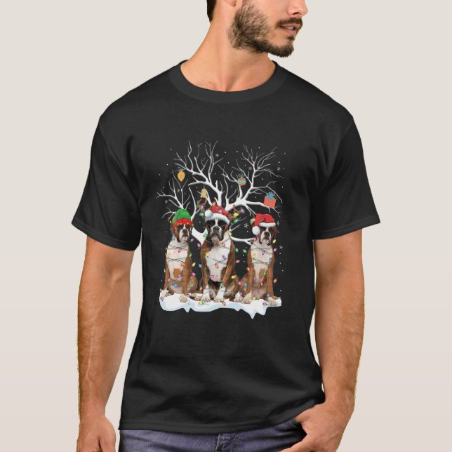 T-shirt Boxer illuminations de Noël Père Noël Elf Reindeer (Devant)