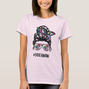 T-shirt Boxer Maman Messy Bun Amoureux des chiens de cheve