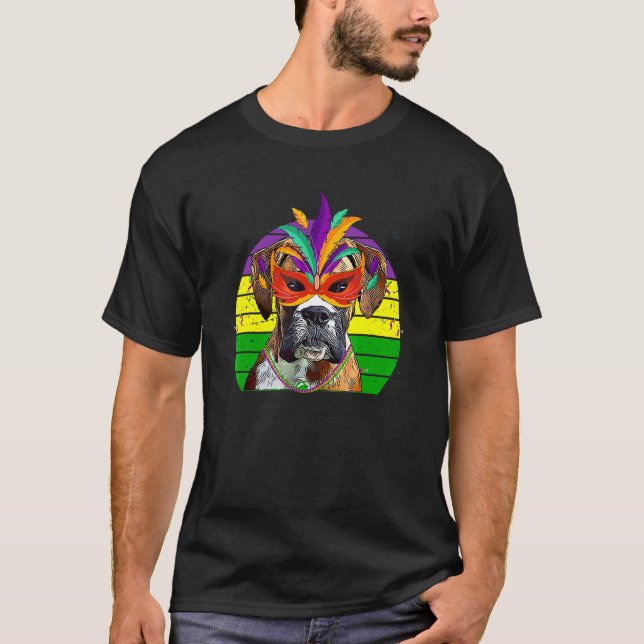 T-shirt Boxer Mardi Gras Party Perles de Masque de Chien (Devant)