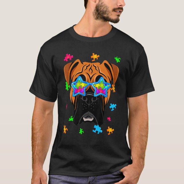 T-shirt Boxer Puzzle Sensibilisation Autisme Chien (Devant)
