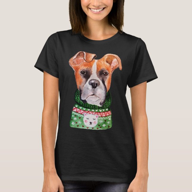 T-shirt Boxer Ugly Christmas Sweater Boxer  Dog Owner Xmas (Devant)