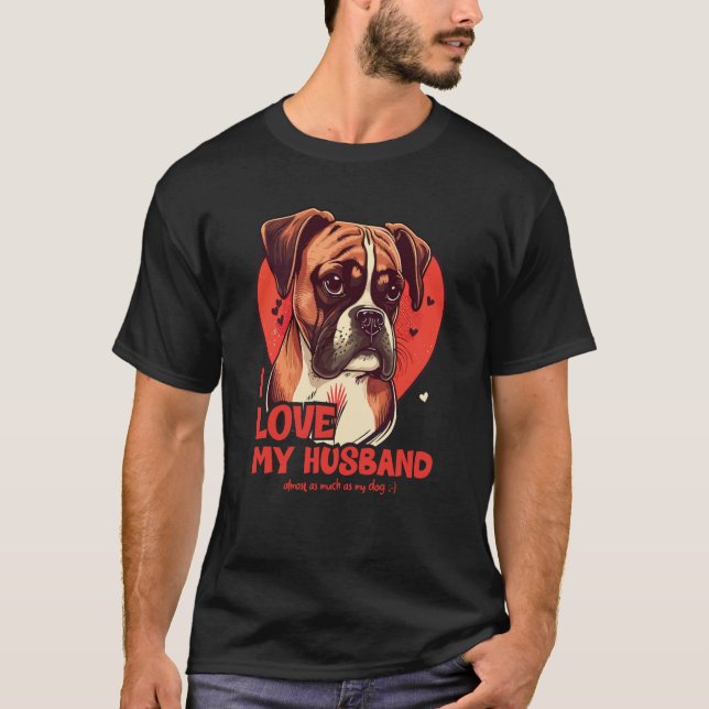 T-shirt Boxerdog Avec Coeurs J'Aime Mon Mari (Devant)