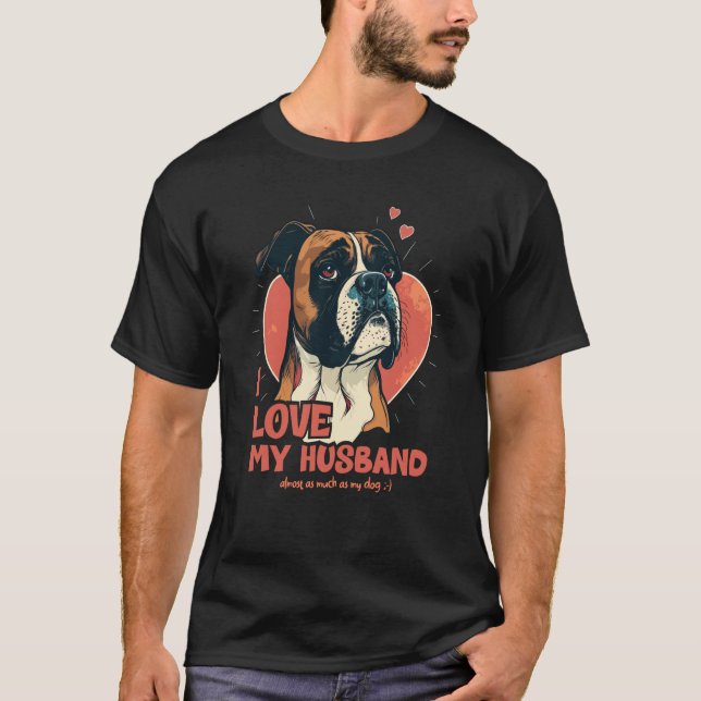 T-shirt Boxerdog Avec Coeurs J'Aime Mon Mari 3 (Devant)