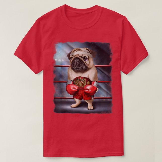 T-shirt Boxing Champion Pug Dog Fighter  (Design devant)