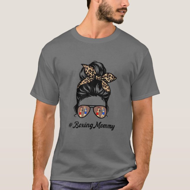 T-shirt Boxing maman Messy Cheveux Bun Leopard Femmes Mère (Devant)