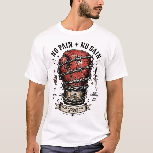 T-shirt Boxing Motivation Sans Douleur, Sans Gain (Devant)