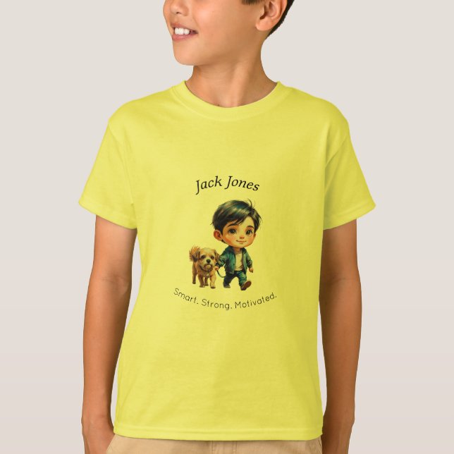 T-shirt Boy & Dog Back to School Custom Design (Devant)