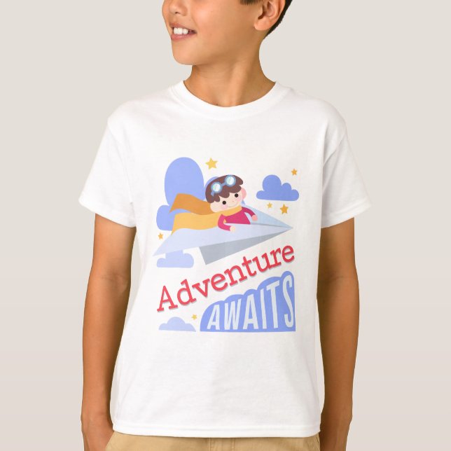 T-shirt Boy Flying Paper Avion Aventure Attend (Devant)