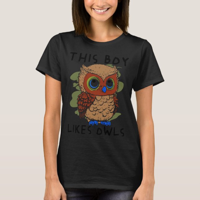 T-shirt Boy Likes Owls Artsy Animal Wildlife Bird Nature (Devant)