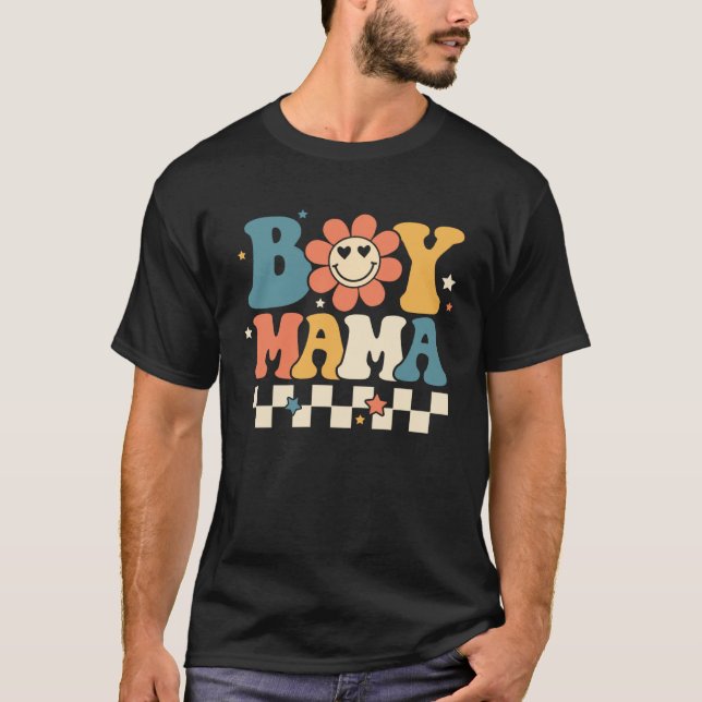 T-shirt Boy Mama Happy Mother s Day Groovy Retro Best Mom  (Devant)