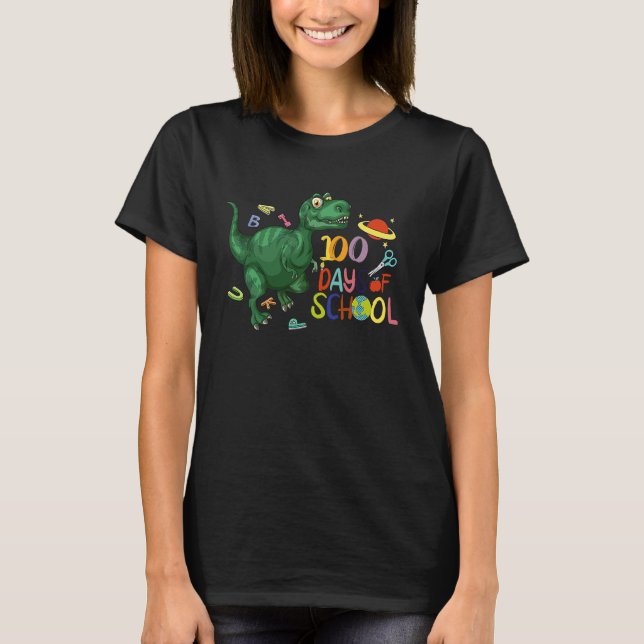T-shirt boys and girls students 100 days of school dinosau (Devant)