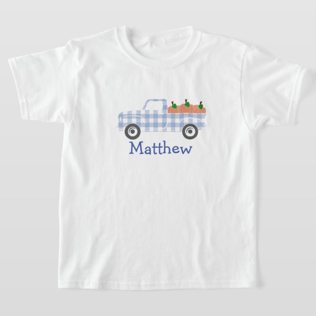 T-shirt Boys Blue Plaid Camion avec Citrouilles (Poser)