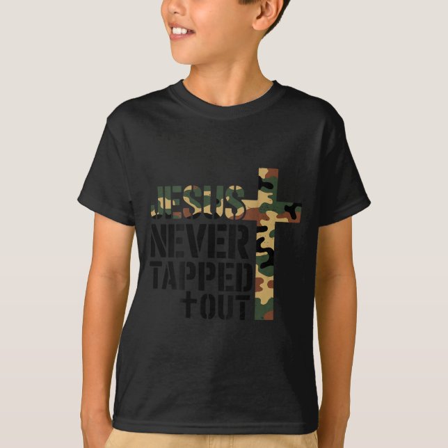 T-shirt Boys Camo Christian Wrestling Jesus Never Tapped O (Devant)