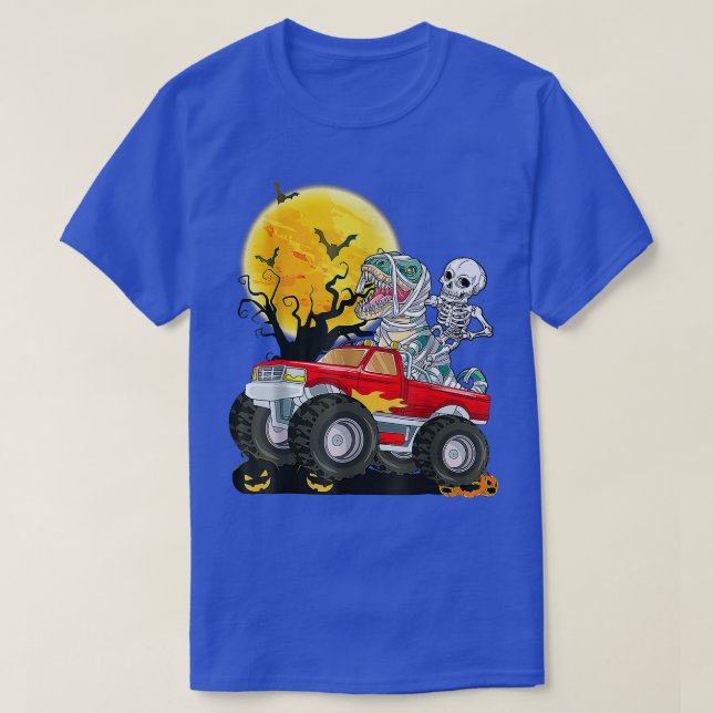 T-shirt Boys Halloween Monster Truck Crash Citrouille Dino (Design devant)