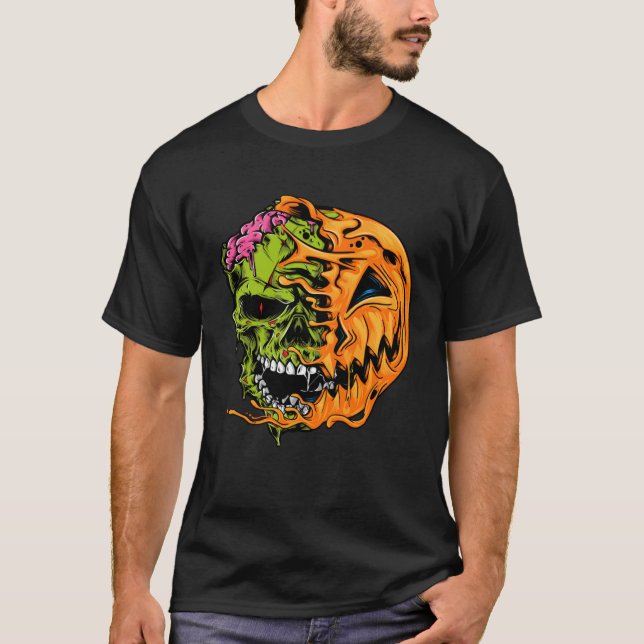 T-shirt Boys Halloween Pumpkin Skull Zombie (Devant)