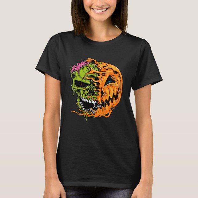 T-shirt Boys Halloween Pumpkin Skull Zombie (Devant)