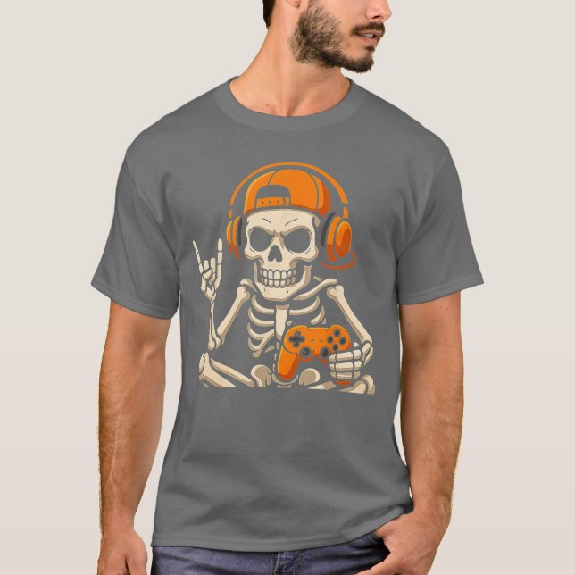 T-shirt Boys Halloween Skeleton Gamer Video Gamingeenage M (Devant)