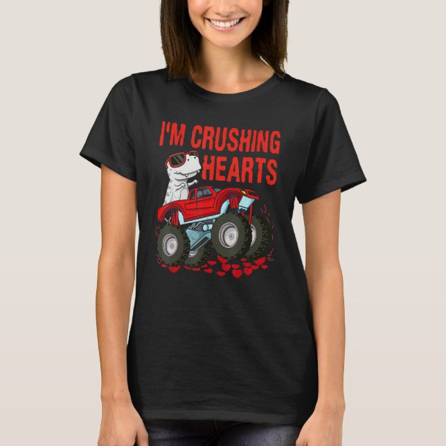 T-shirt Boys Kids Valentines Day I Crush Hearts Funny Dino (Devant)