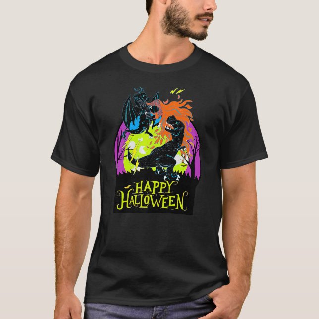 T-shirt Boys Medieval Scary Dragons and Dinosaur Fight Hal (Devant)