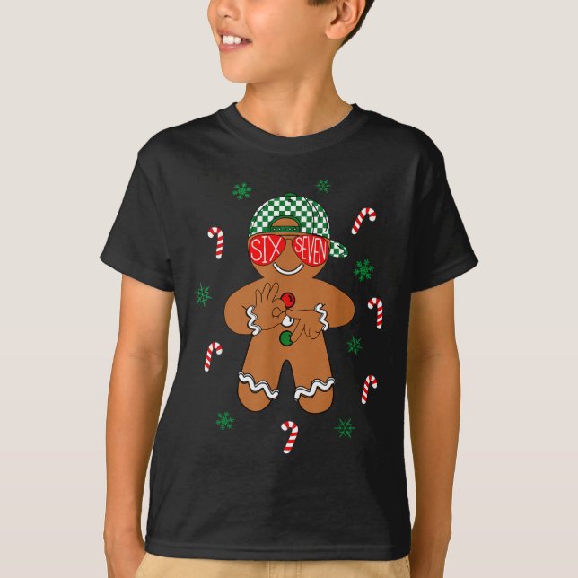 T-shirt Boys Mens Christmas 6 7 Gingerbread Funny Meme Six (Devant)