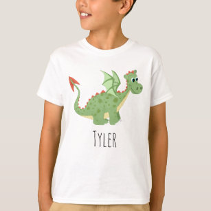 T-shirt Boys mignon et magique Dragon Vert Cartoon & Nom