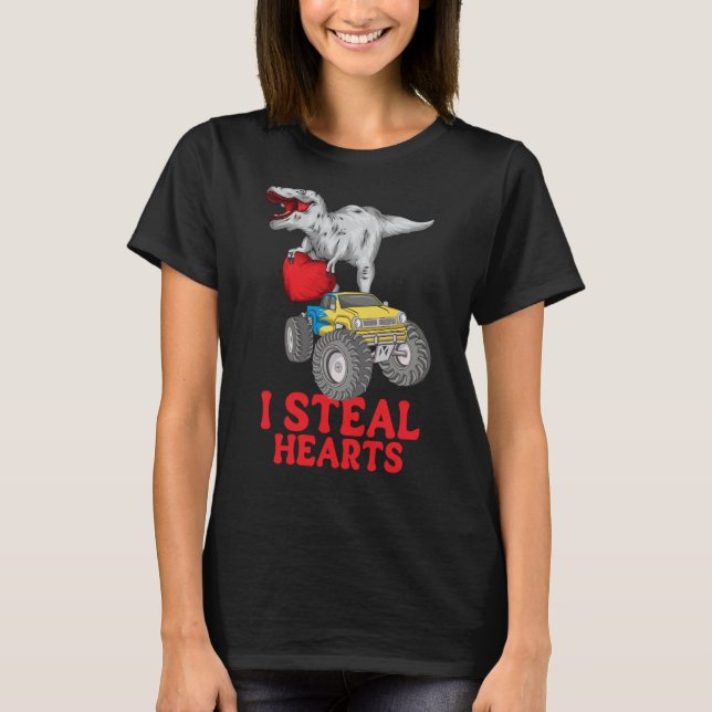 T-shirt Boys Valentines Day Kids Dinosaur rex I Steal Hear (Devant)