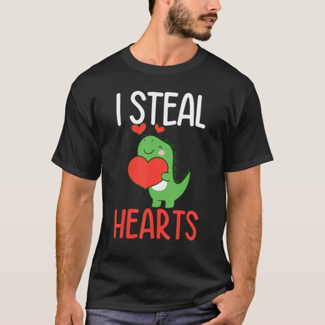 T-shirt Boys Valentines Day Kids Trex I Steal Hearts (Devant)
