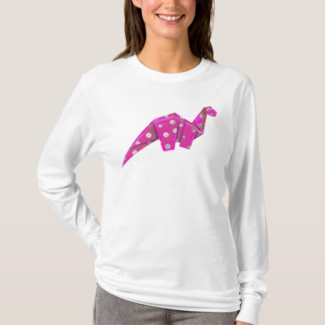 T-shirt Brachiosaure Origami Googly - Rose (Devant)