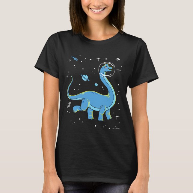 T-shirt Brachiosaurus Bleu Dinos Dans L'Espace (Devant)