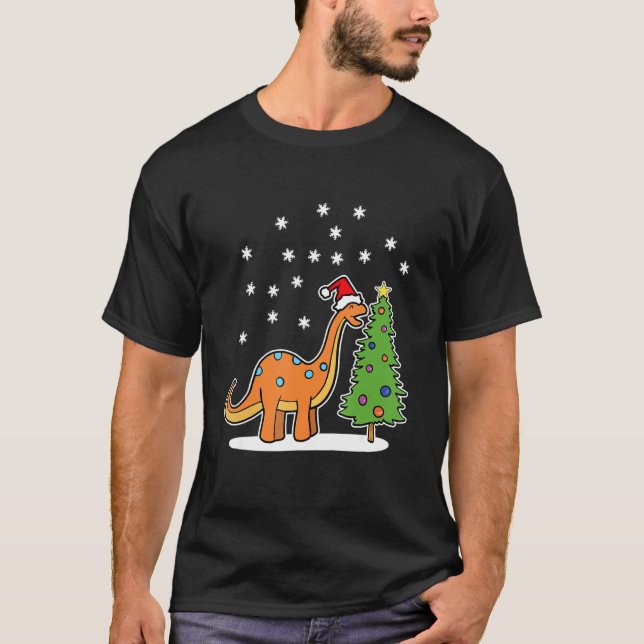 T-shirt Brachiosaurus De Noël Dinosaure Manger Un Noël (Devant)