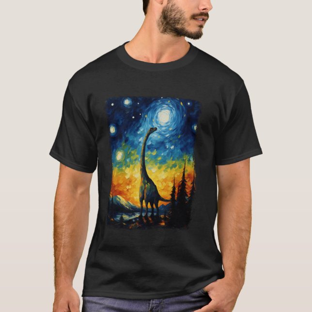 T-shirt Brachiosaurus Dinosaure Starry Peinture de nuit (Devant)