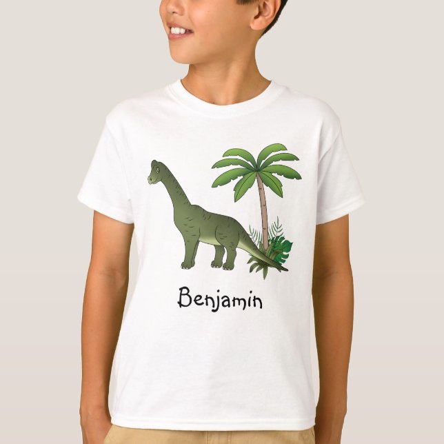 T-shirt Brachiosaurus Et Palmier Avec Nom Enfant (Devant)