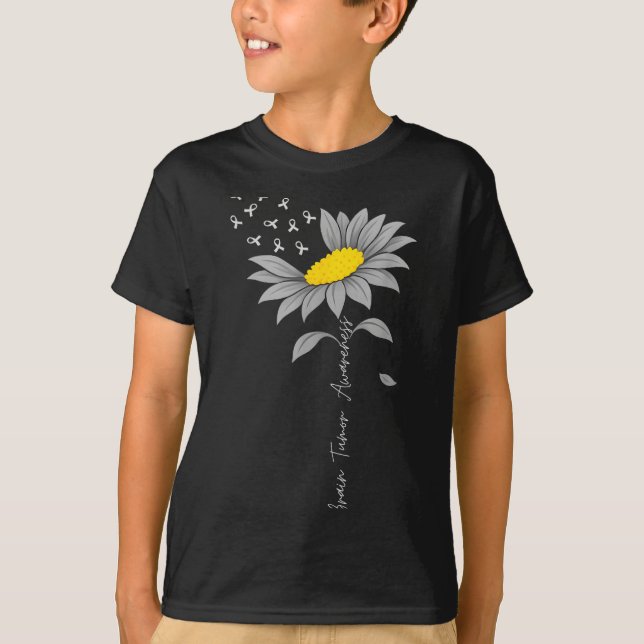 T-shirt Brain tumor awareness sunflower gray ribbon brain (Devant)