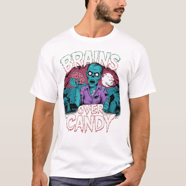 T-shirt Brains et éclaboussure de sang - Zombie effrayant  (Devant)