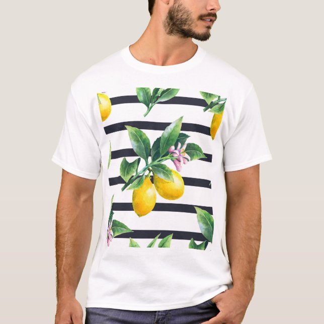T-shirt Branche de citron : lisière d'aquarelle d'agrumes (Devant)
