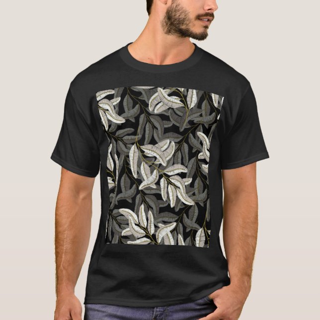 T-shirt Branches brodées : imprimé noir-blanc. (Devant)