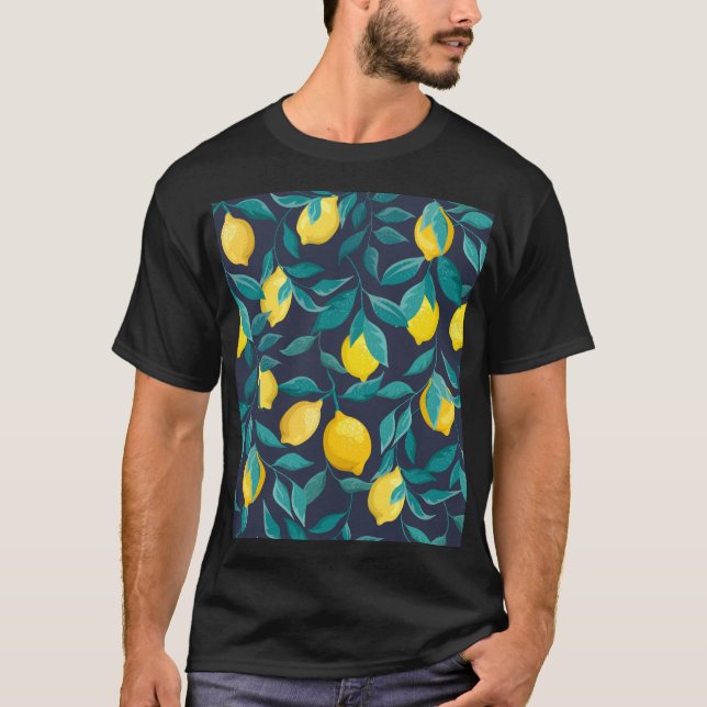 T-shirt Branches de citron : Bleu Décoratif sans joint (Devant)