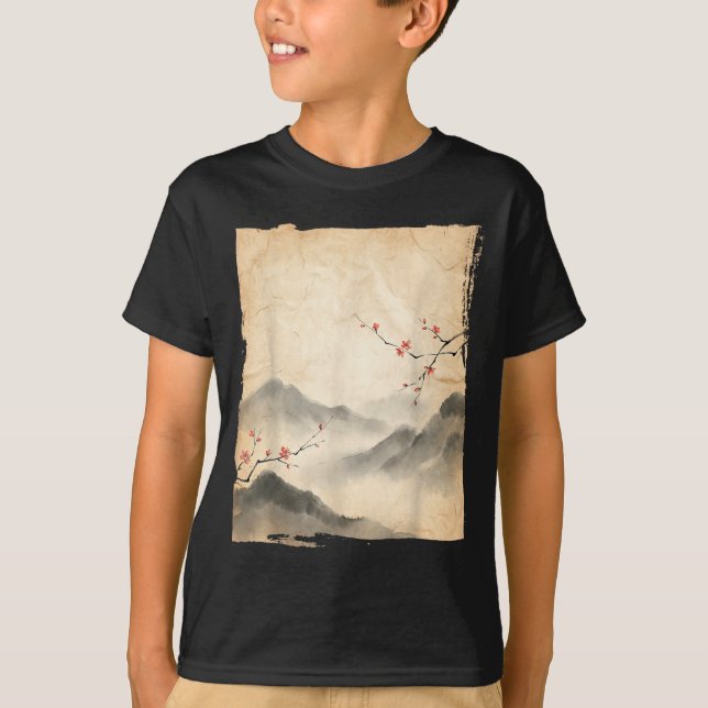 T-shirt Branches de fleurs de Sakura Peinture à l'encre ja (Devant)