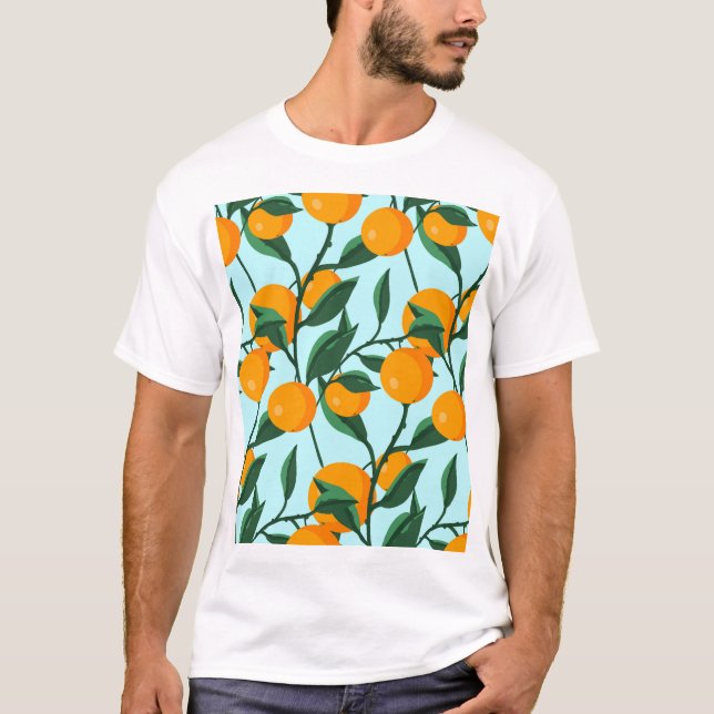 T-shirt Branches d'oranges, agrumes imprimé vintage. (Devant)