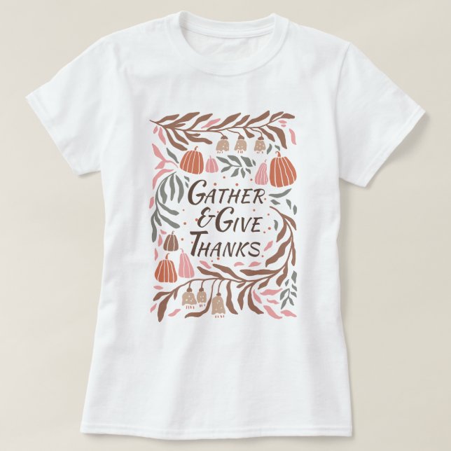 T-shirt Branches, feuilles et citrouilles tombent Thanksgi (Design devant)