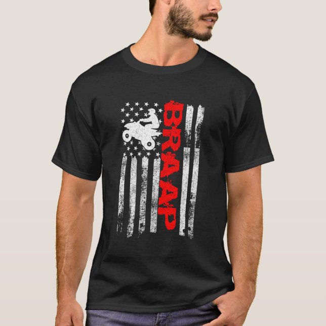 T-shirt Braquer Drapeau Américain Drapeau Quad Vélo Atv (Devant)