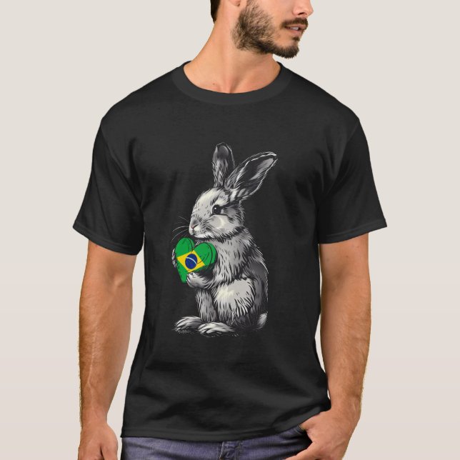 T-shirt Brasil Drapeau Rabbit Coeur Brasilienne Pride Brés (Devant)