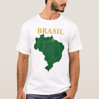 T-shirt Brasil Map Rivers Gold Green Geography