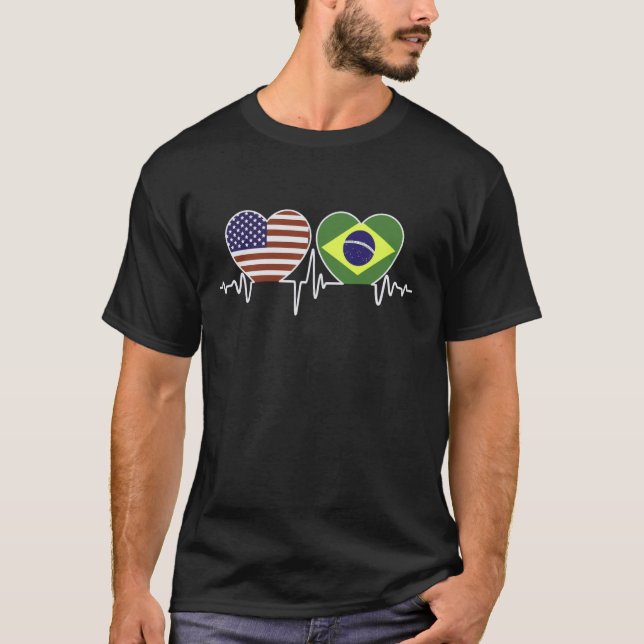 T-shirt Brasilia USA - Brasilian American Twin Hearts (Devant)