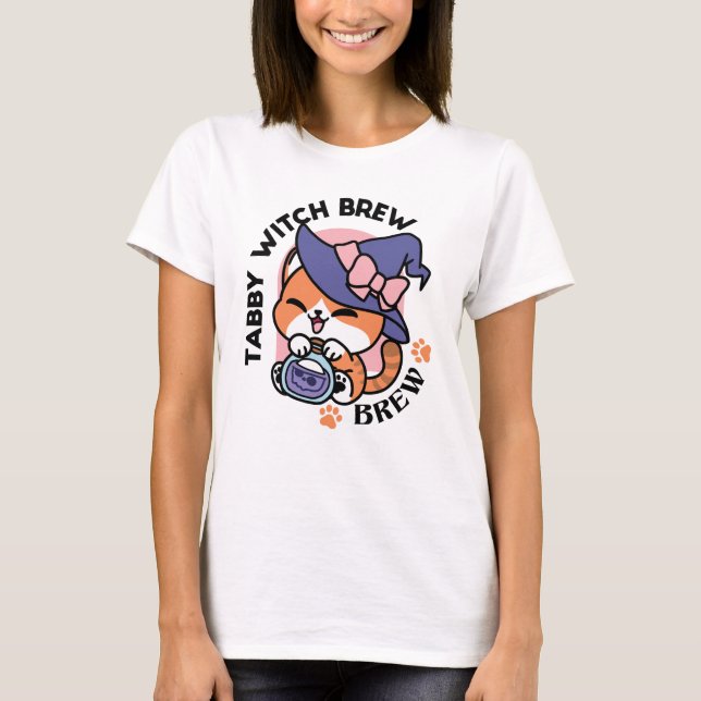 T-shirt Brassin de Sorcière Tigrée – Joli Chat d'Halloween (Devant)