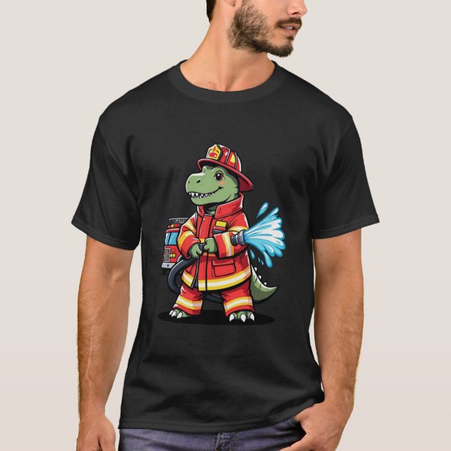 T-shirt Brave Dino Firefighter Cartoon (Devant)