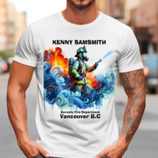 T-shirt Brave pompier combattant les flammes avec des vagu