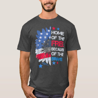 T-shirt Brave Vintage American Flag Sunflower Patriotic 4t